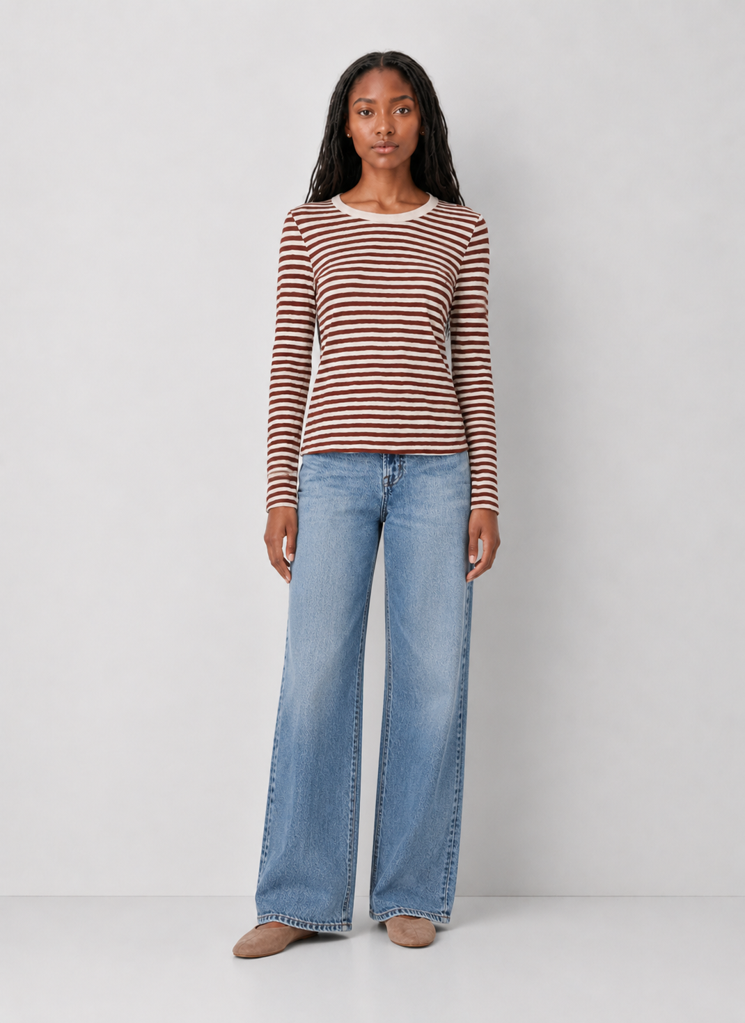 Z Supply Junie Long Sleeve Stripe Slub Tee - Dark Rosewood