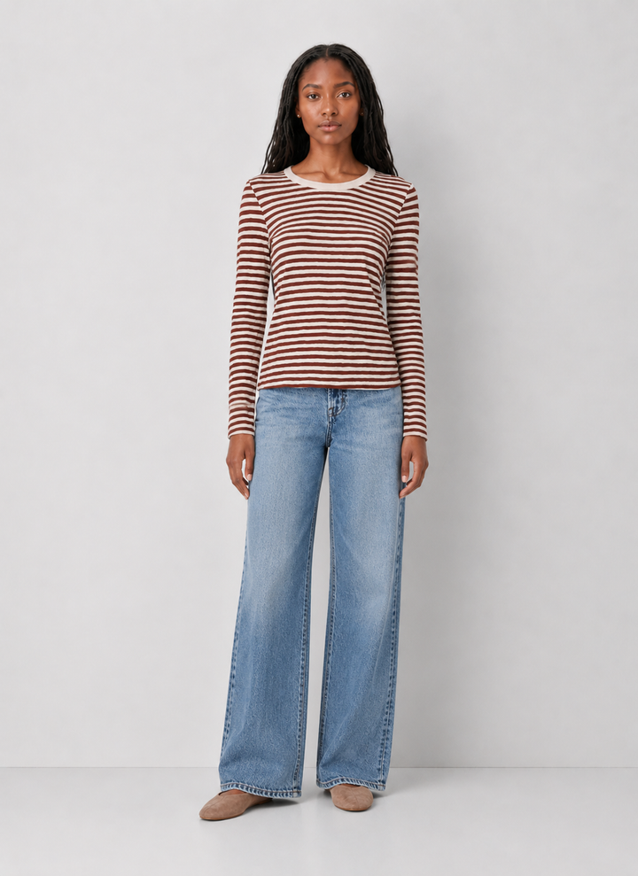 Z Supply Junie Long Sleeve Stripe Slub Tee - Dark Rosewood