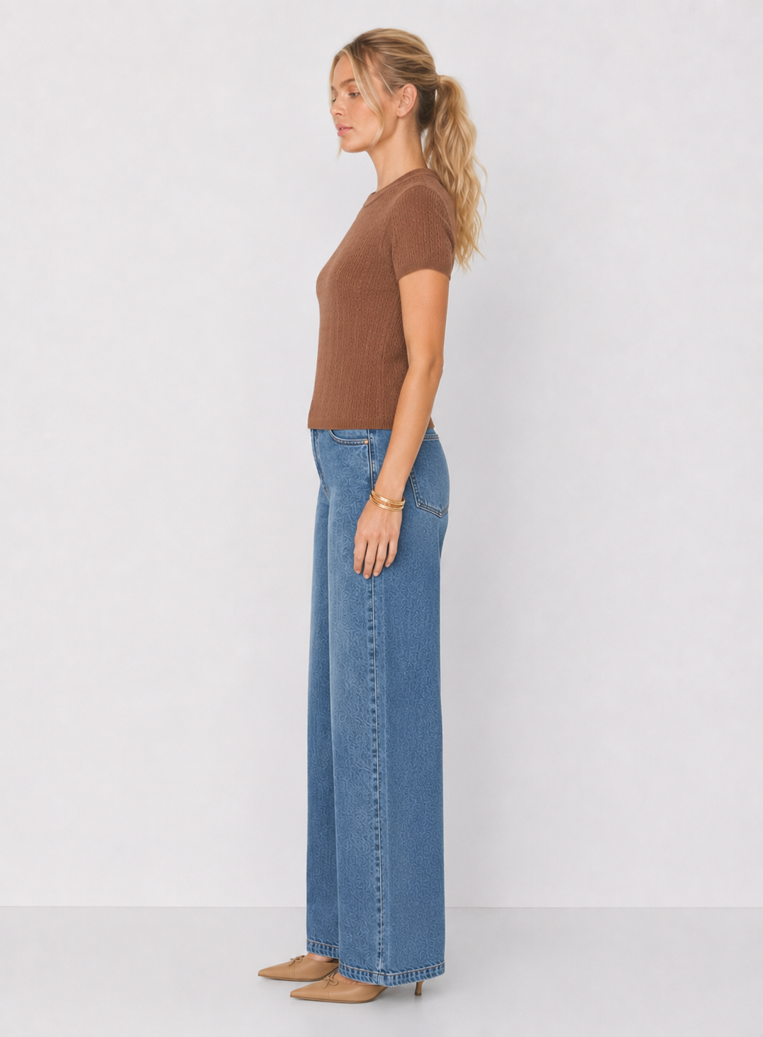 Pointelle Cable Knit Sweater