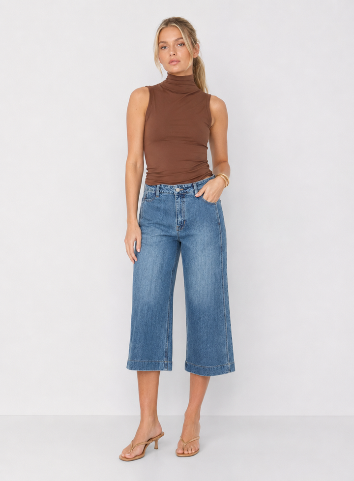 Just Black Denim Side Seam Wide Capri Jeans