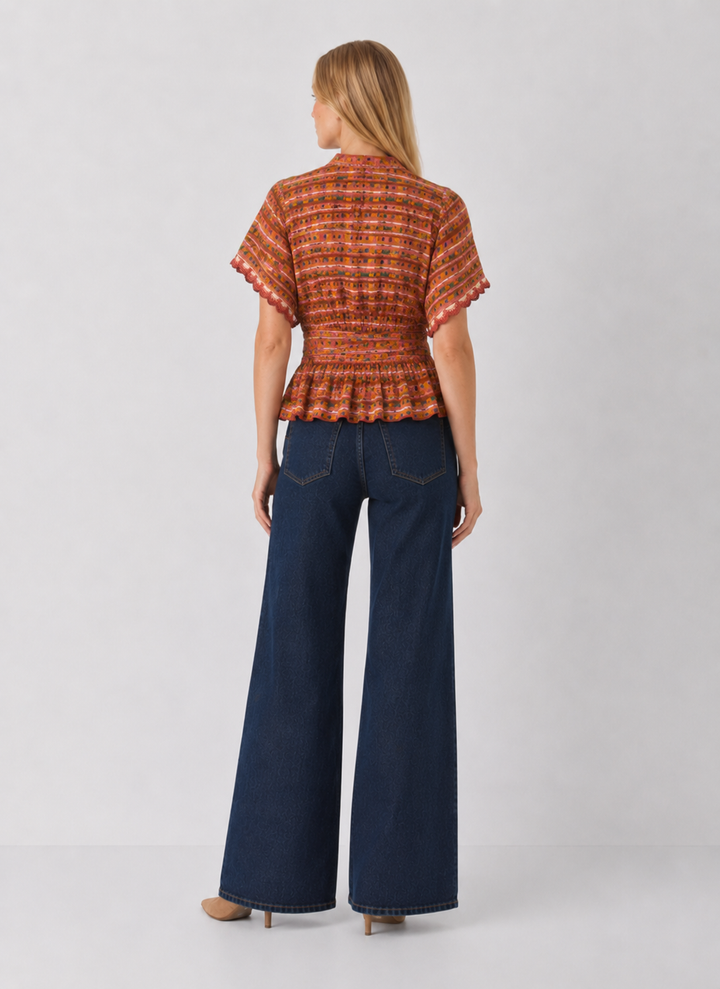 Flutter Sleeve Peplum Printed Top