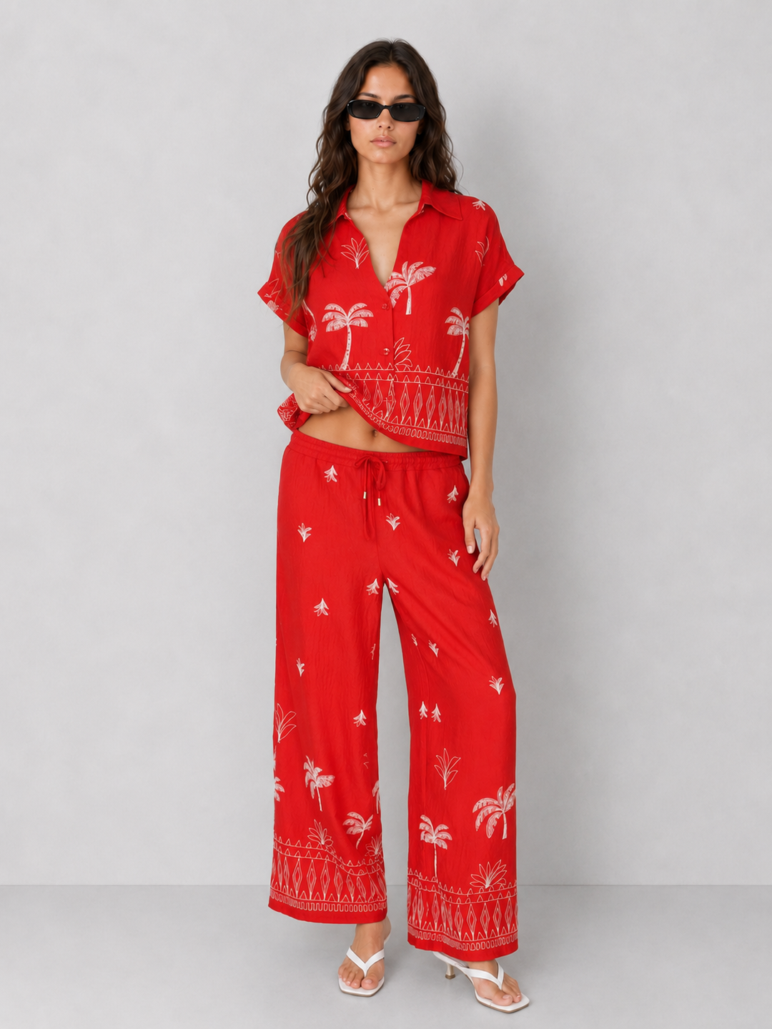 Embroidered Wide Leg Pants