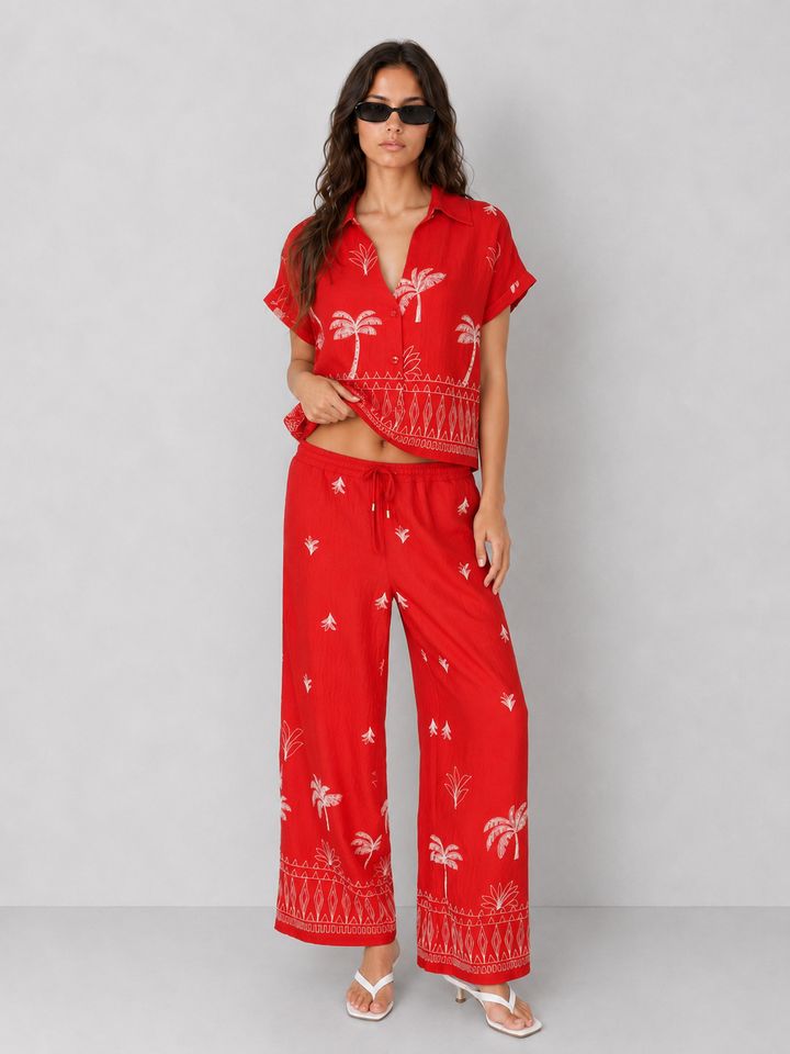 Embroidered Wide Leg Pants