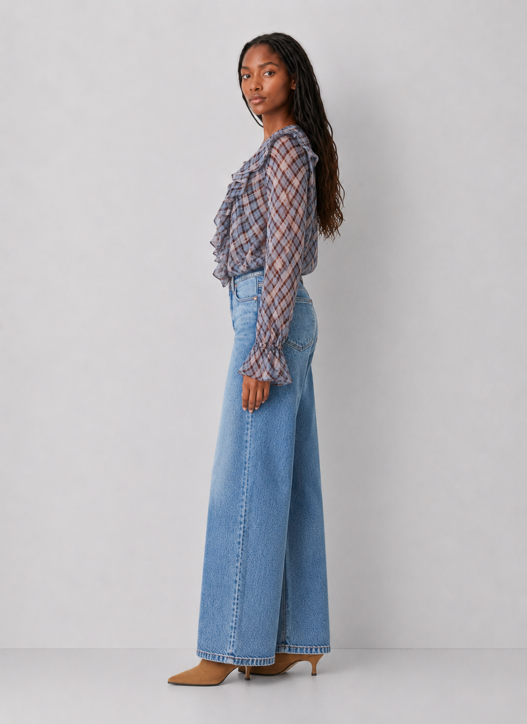 Delaney Ruffle Plaid Blouse