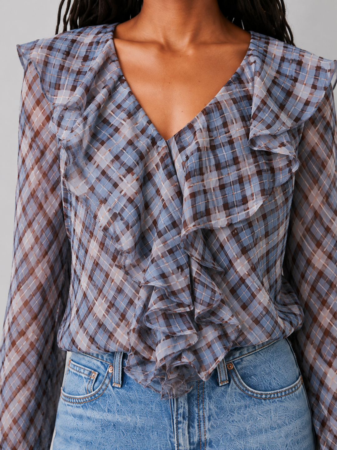 Delaney Ruffle Plaid Blouse