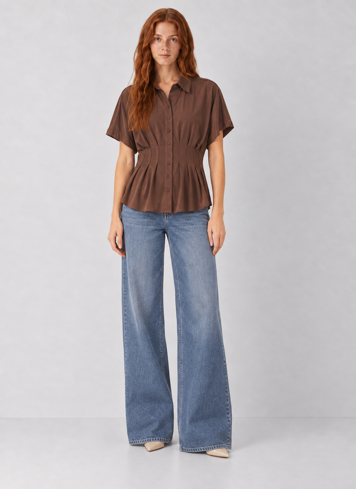 Suede Button-Down Blouse