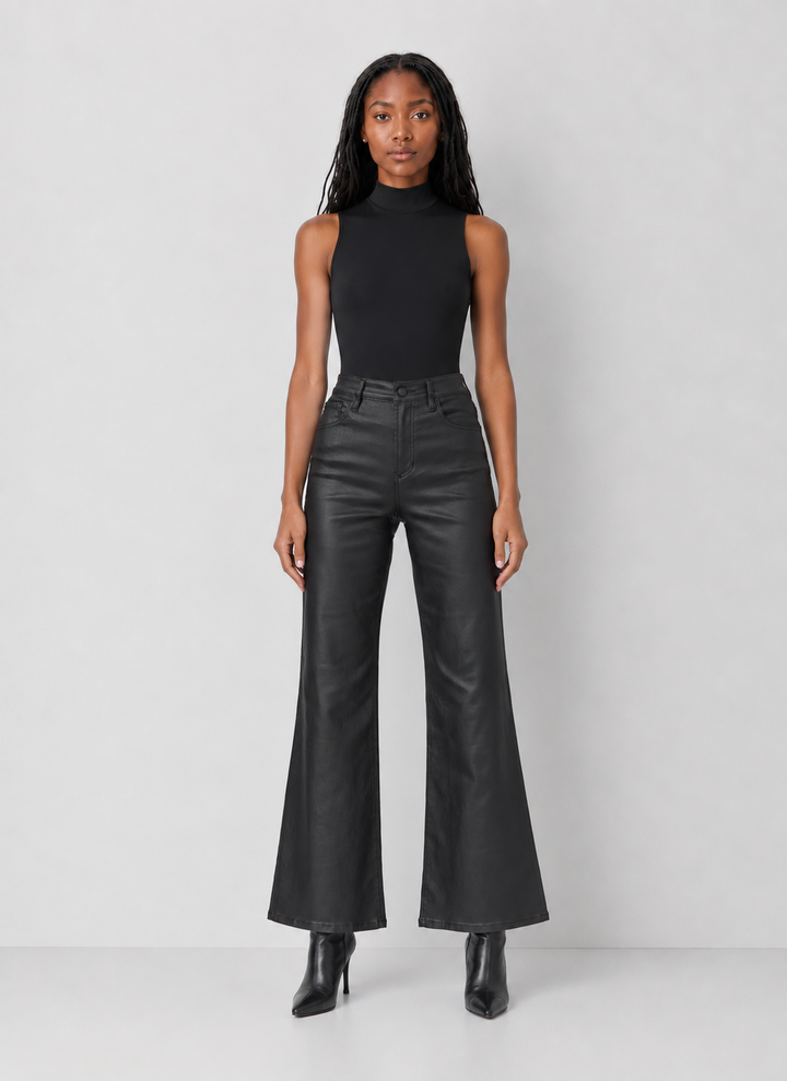 Dear John Fiona Leather Wide Leg Pants - Black