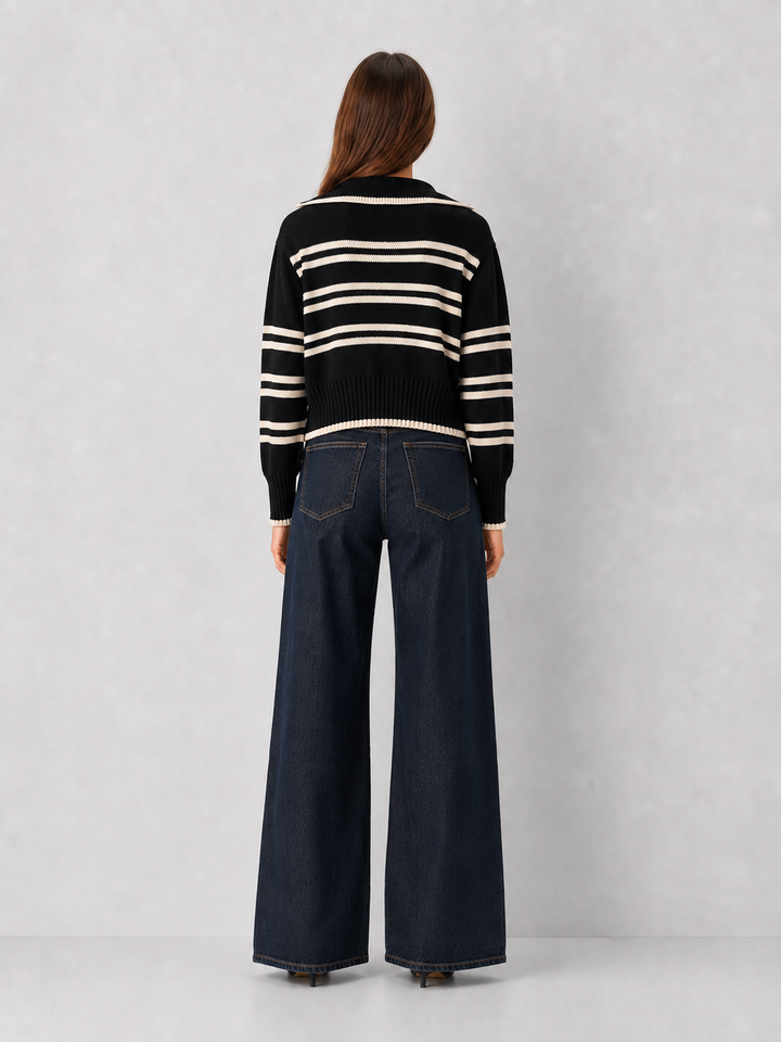 Elan Chloe Striped Polo Sweater