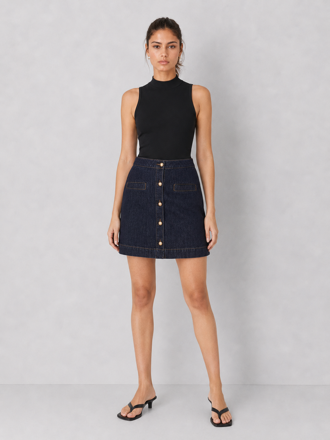 Habitual : Gold Front Button Denim Mini Skirt- FINAL SALE