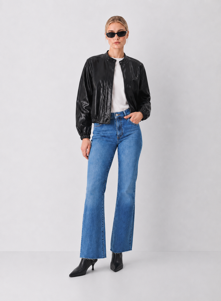 Faux Leather Bomber Jacket