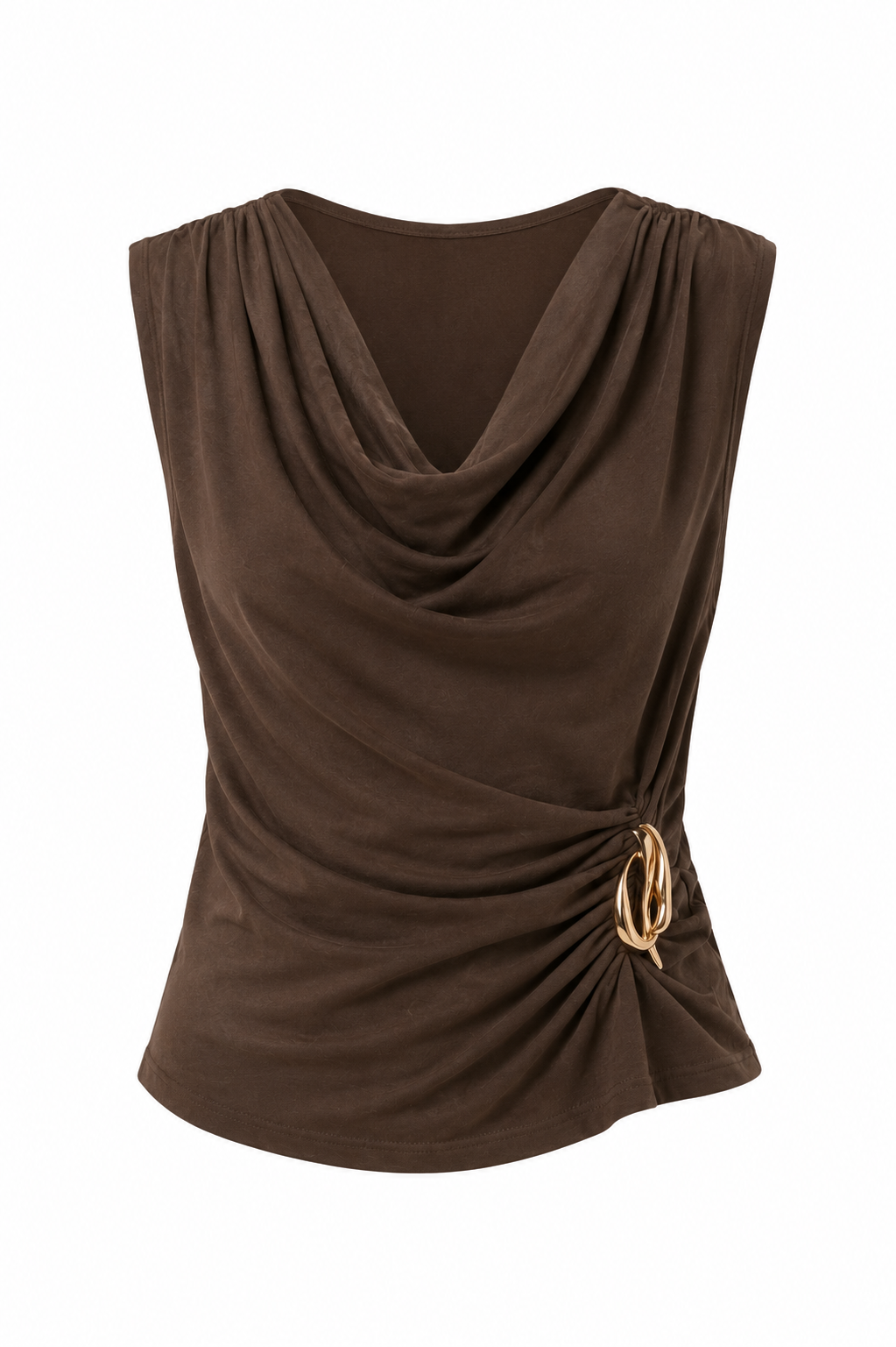 Sleeveless Draped Top With Gold Detail