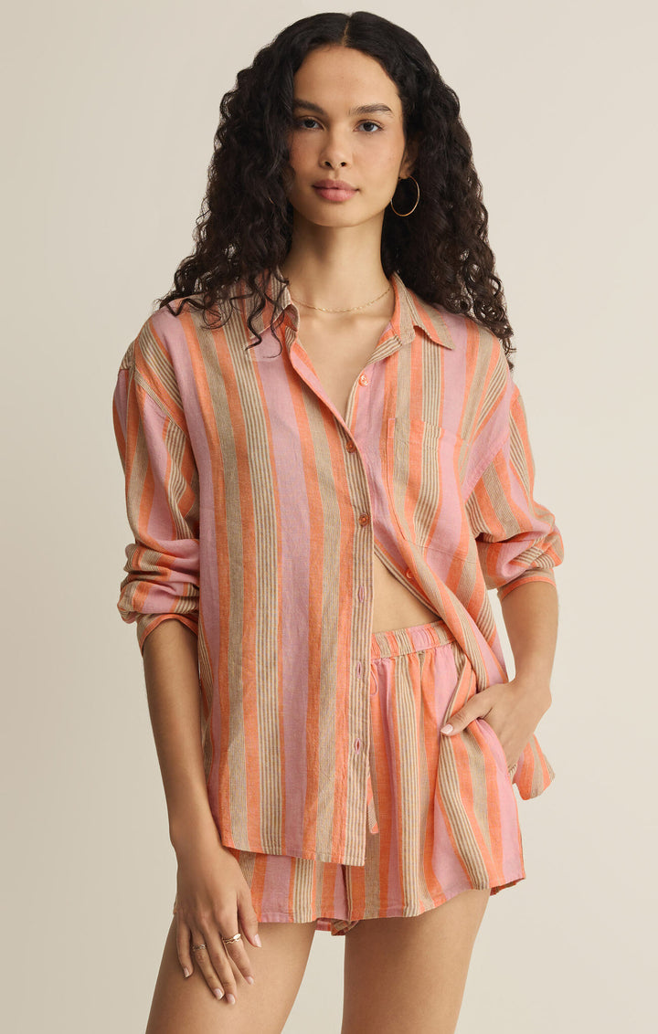 Z Supply The Perfect Striped Button Up - Tiger Lily
