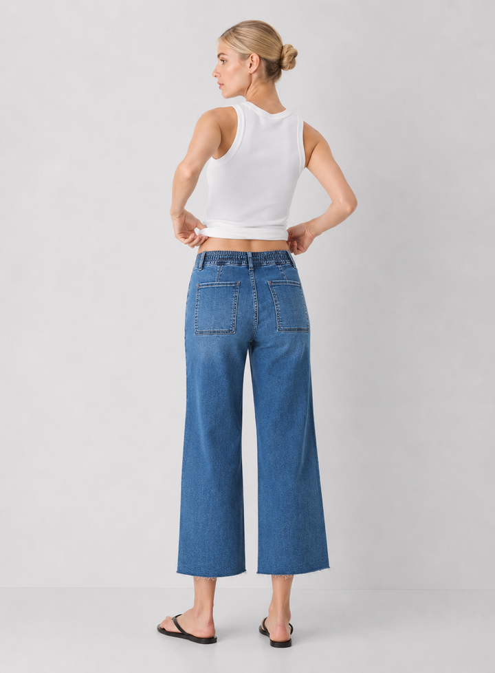 High Rise Super Soft Crop Drawstring Wide Jeans