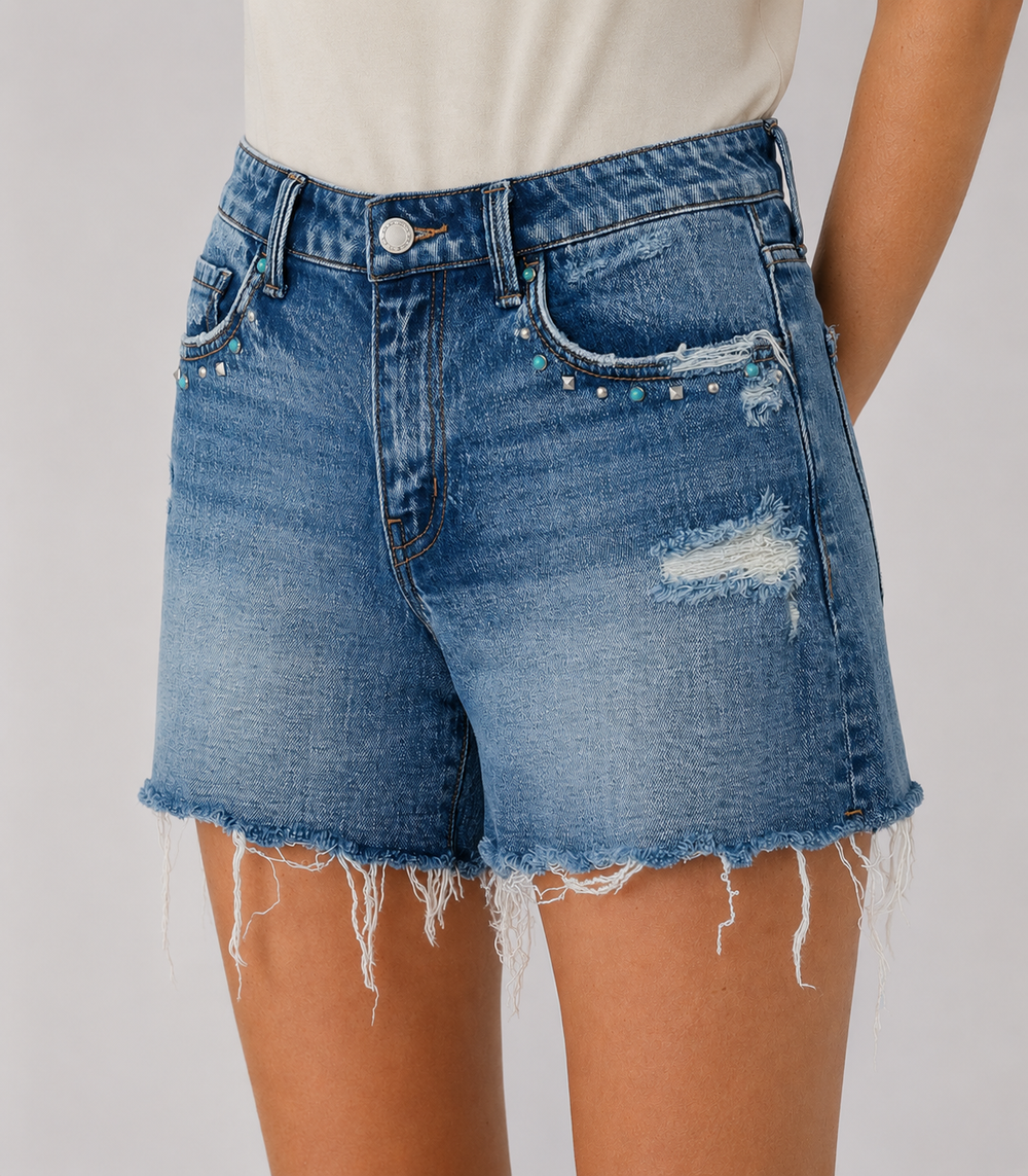 Vervet Mid Rise Studded A-Line Shorts - Beaming