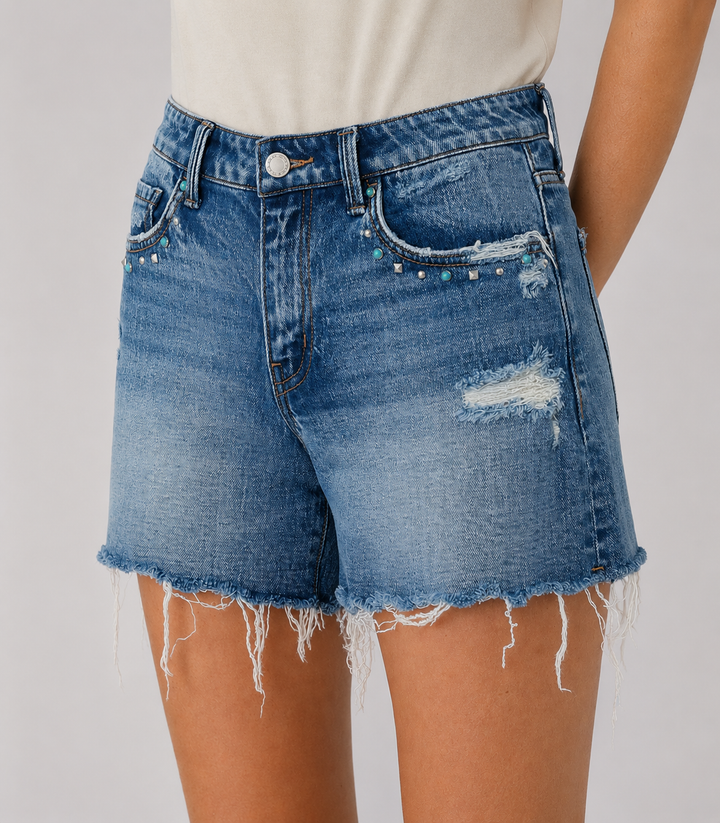 Vervet Mid Rise Studded A-Line Shorts - Beaming