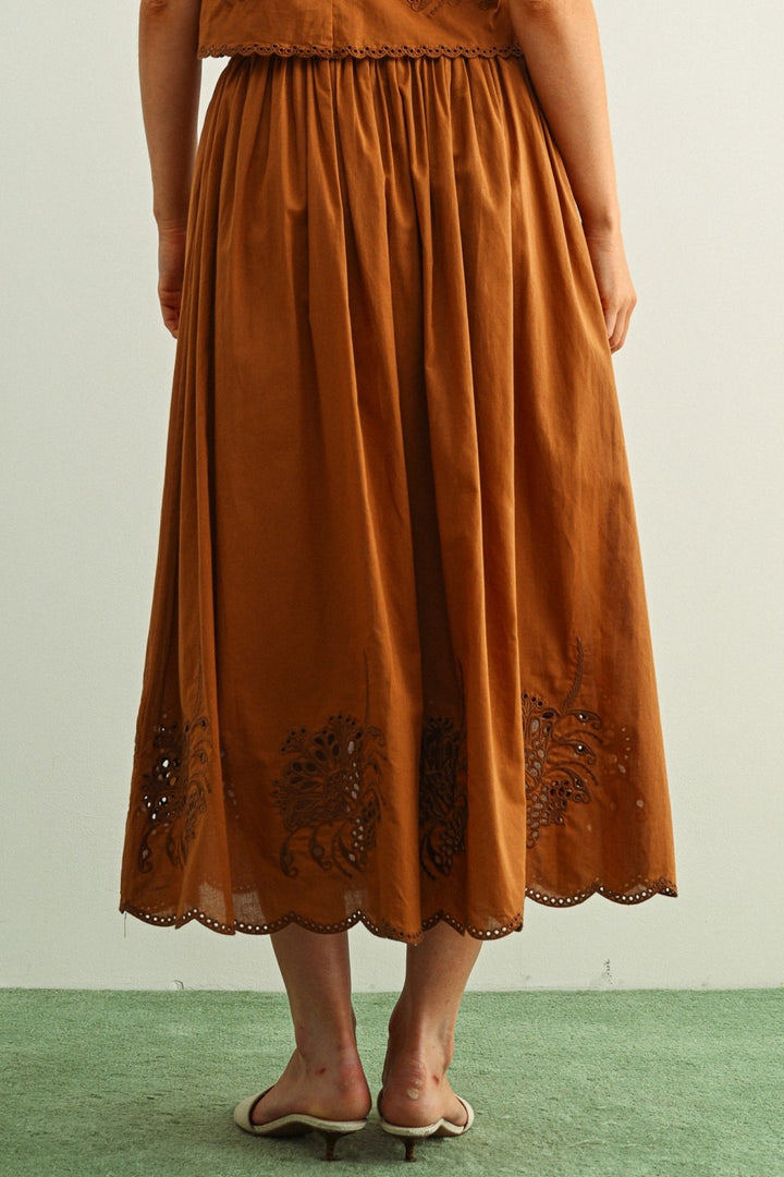 Eyelet Detail Lined Skirt