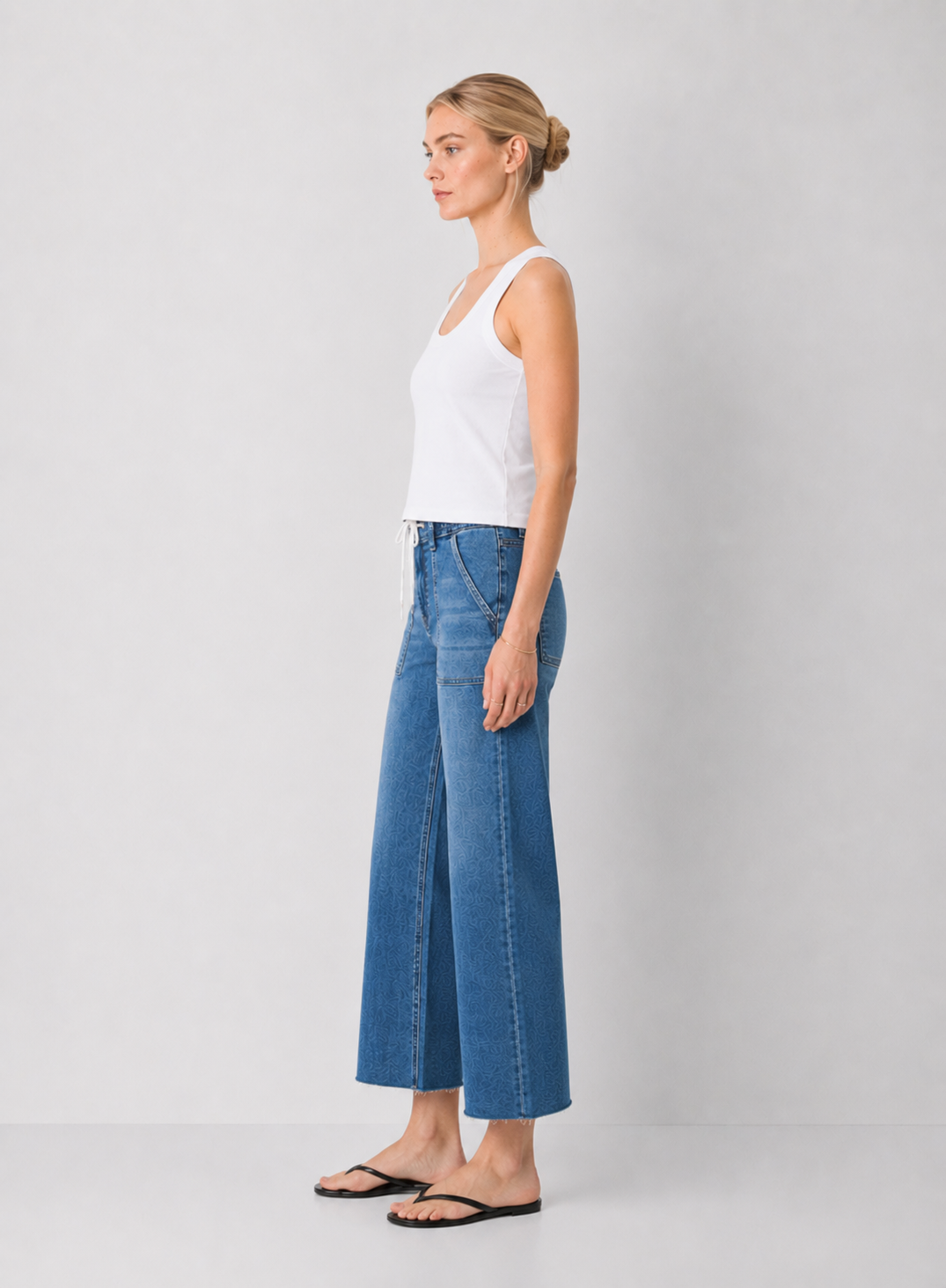 High Rise Super Soft Crop Drawstring Wide Jeans