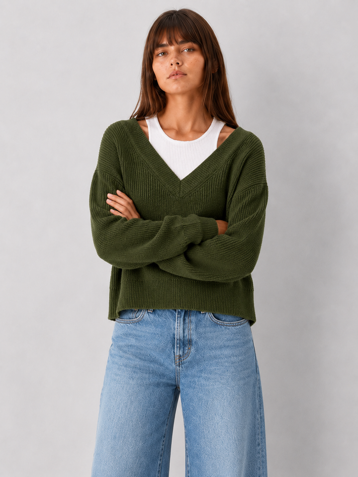 Elan Wren V-Neck Knit Sweater