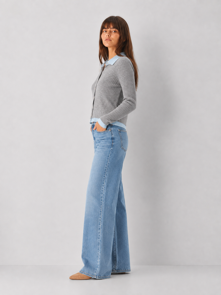 Contrast Collar Ribbed Cardigan