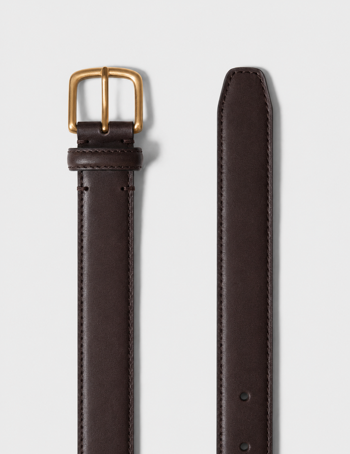 Thick Gold Brown Leather Belt - Brown