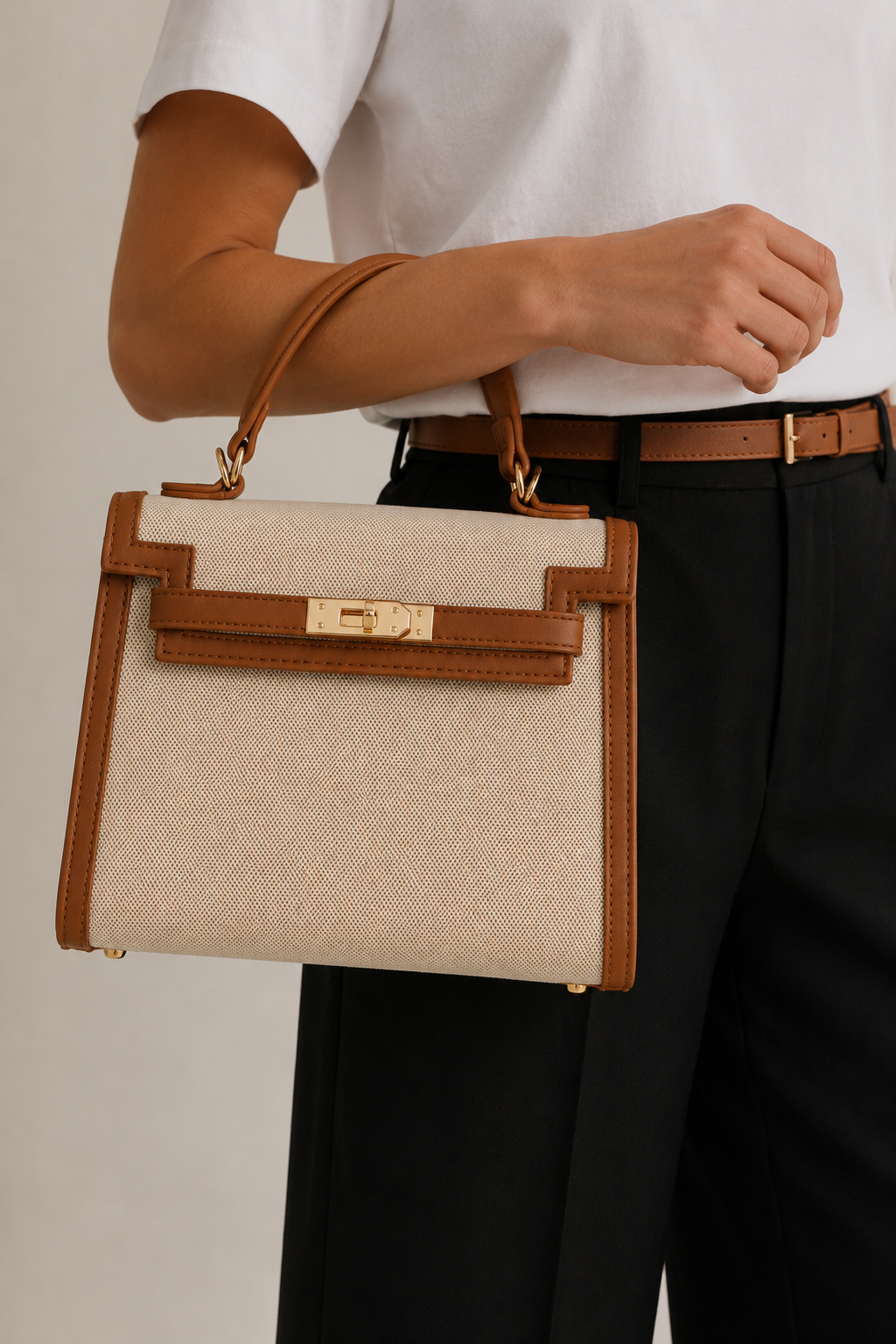 Structured Canvas Top Handle Crossbody Bag