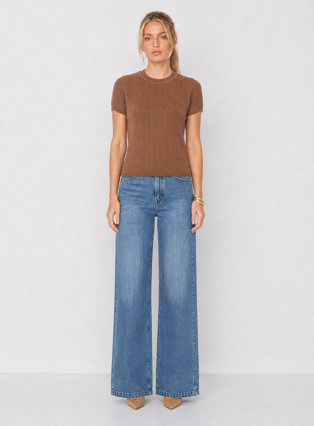 Pointelle Cable Knit Sweater