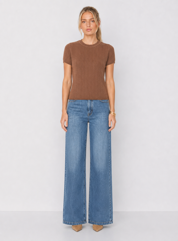 Pointelle Cable Knit Sweater