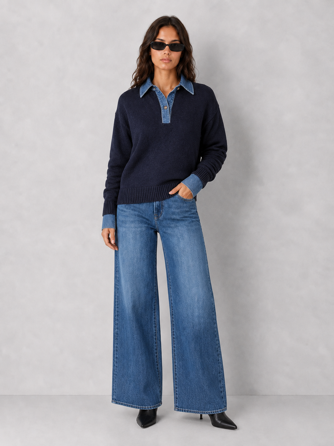 Elan Hudson Denim Trim Knit