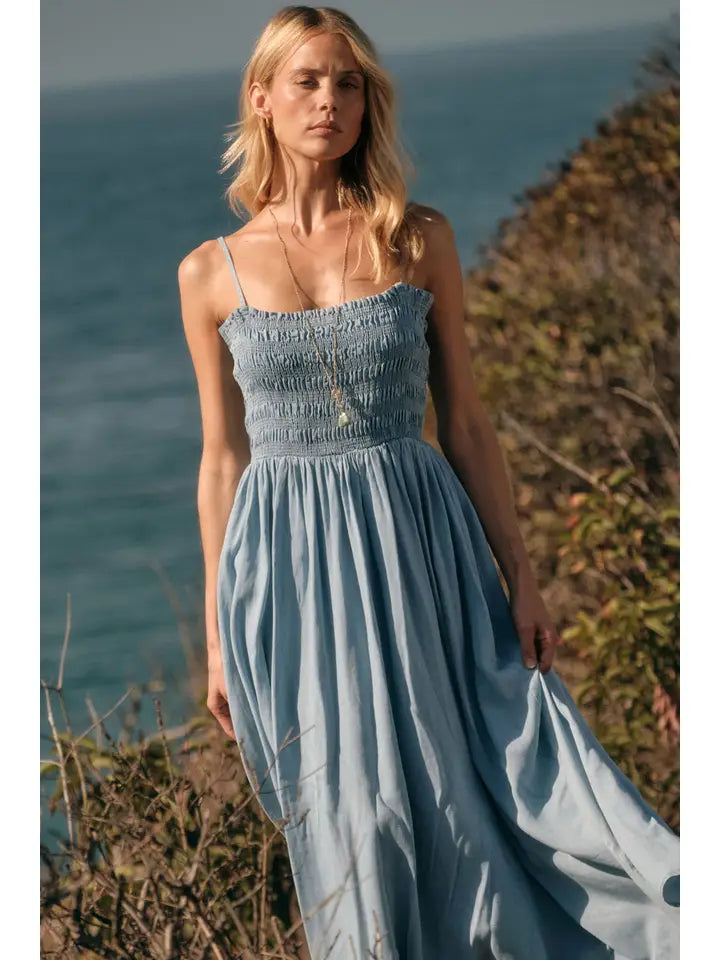 Pre Order Chambray Smocked Top Midi Dress
