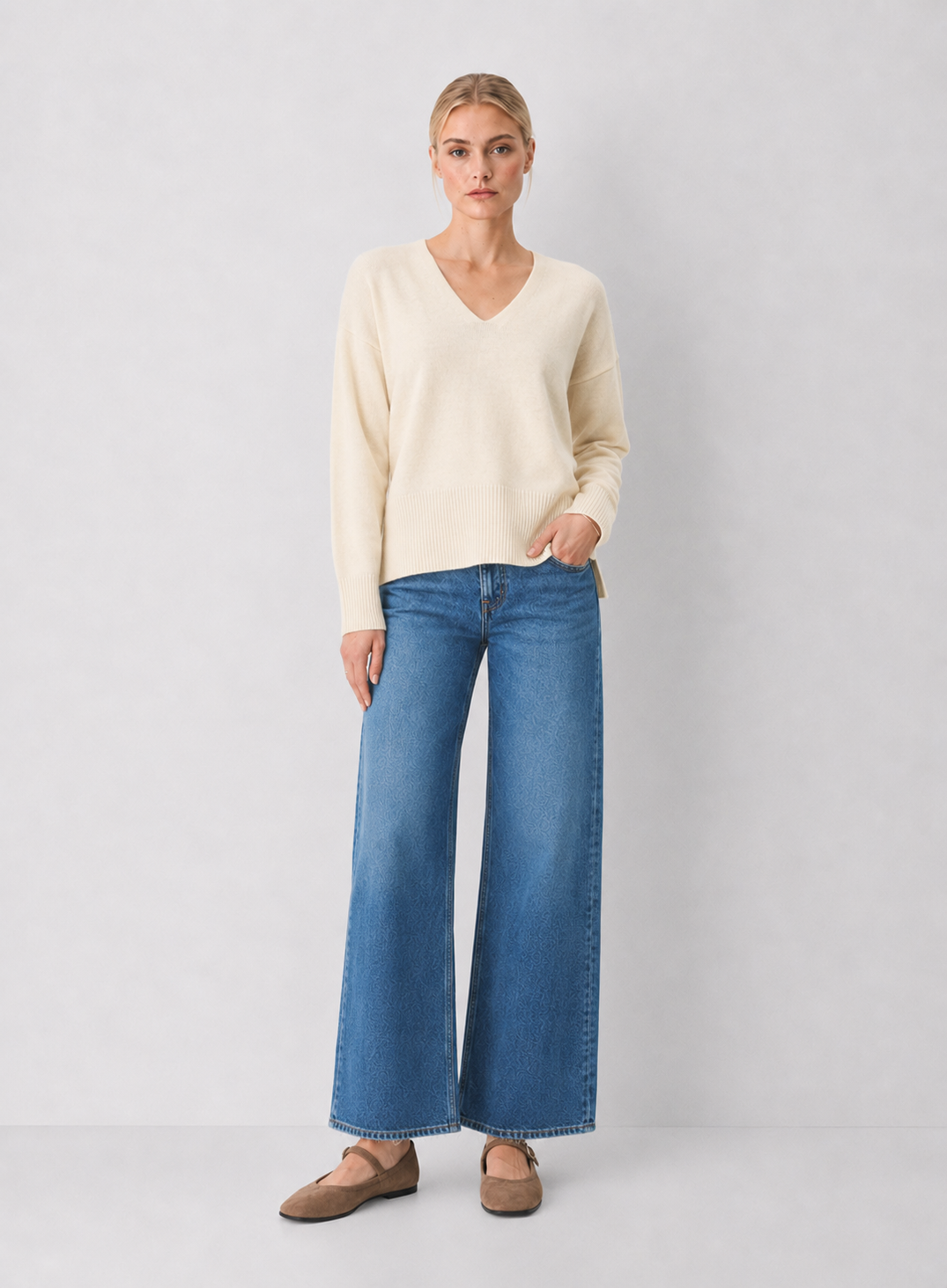 V-neck Drop Shoulder Sweater