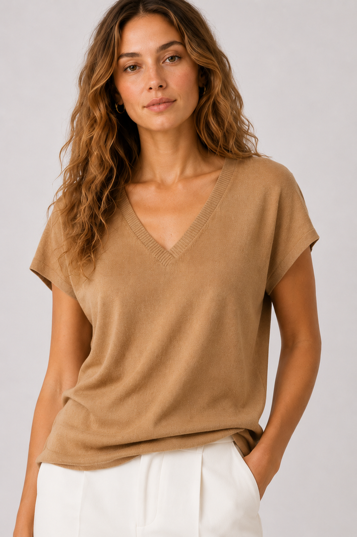 V Neck Short Sleeve Sweater