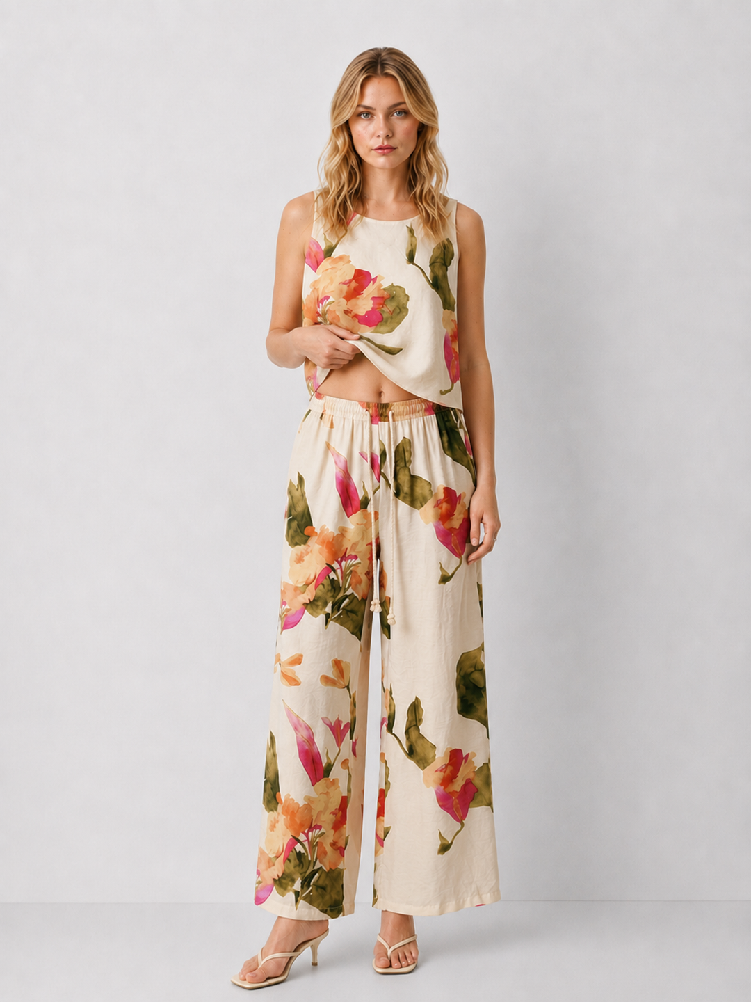 Floral Print Wide Leg Pants