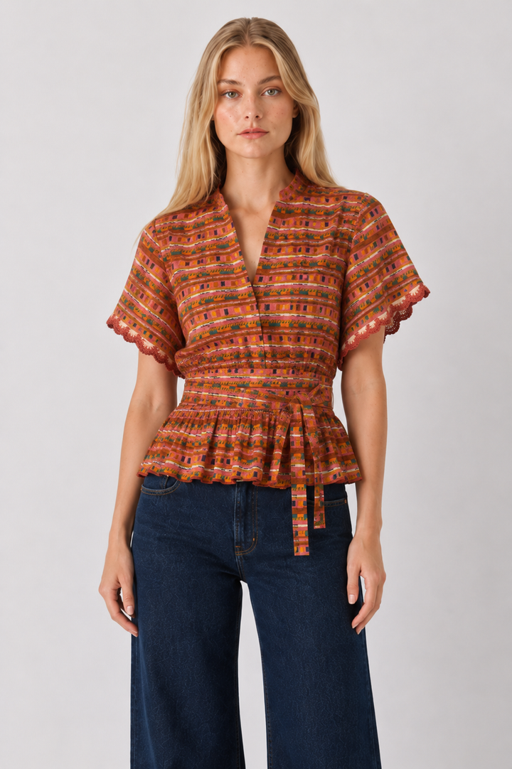 Flutter Sleeve Peplum Printed Top