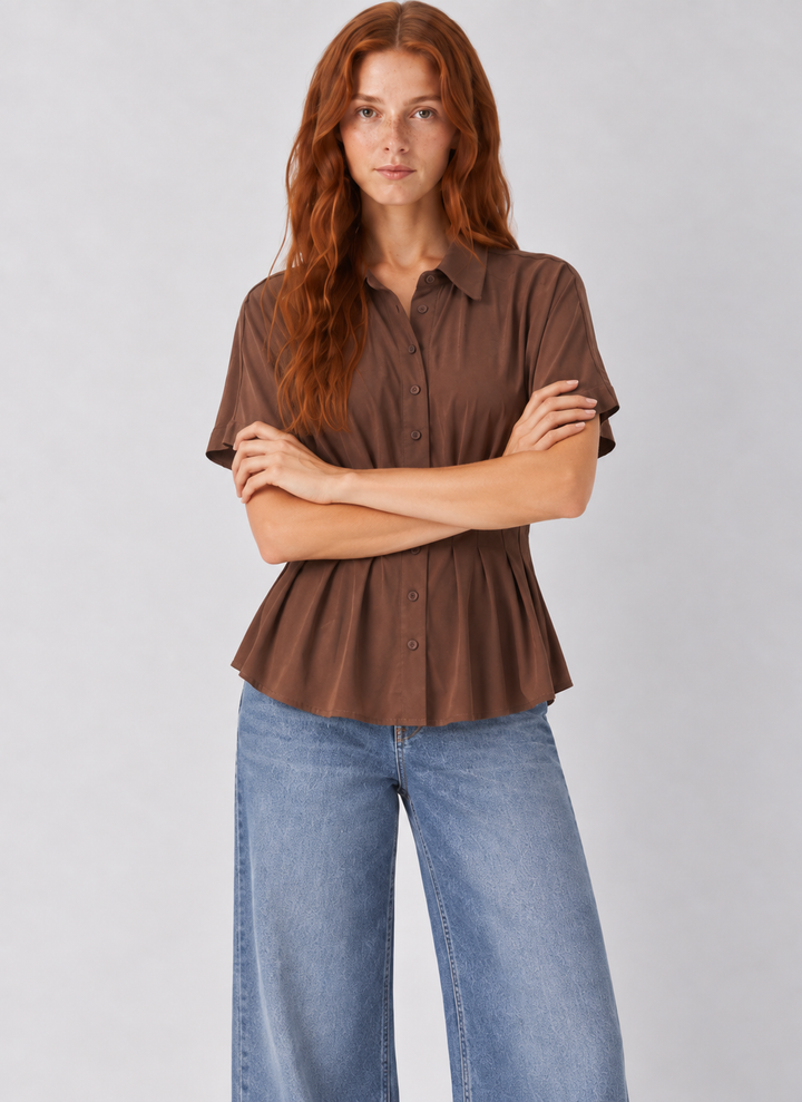 Suede Button-Down Blouse