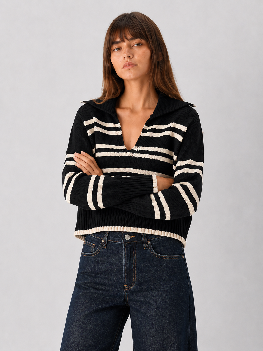 Elan Chloe Striped Polo Sweater