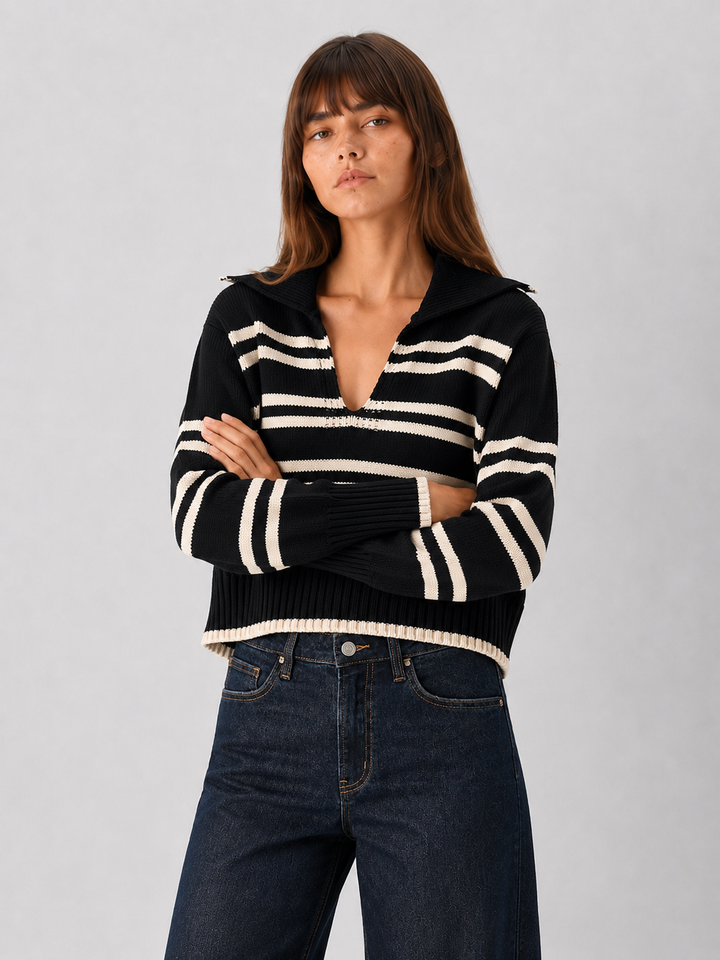 Elan Chloe Striped Polo Sweater