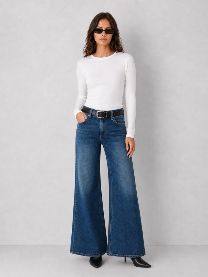 Pistola Vivian Mid Rise Wide Leg Denim