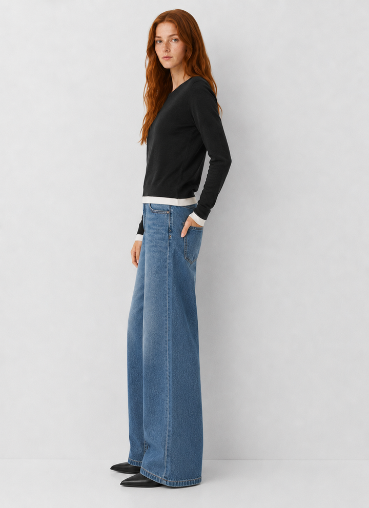Double Layered Long Sleeve Knit Top