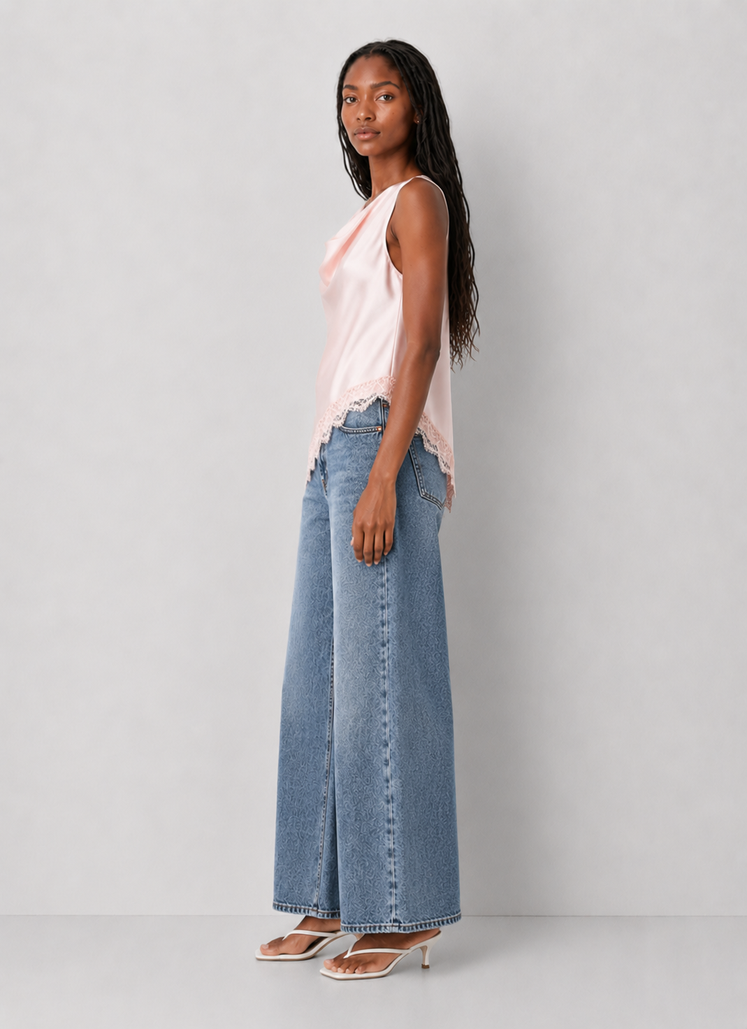 Lace Trim Satin Top