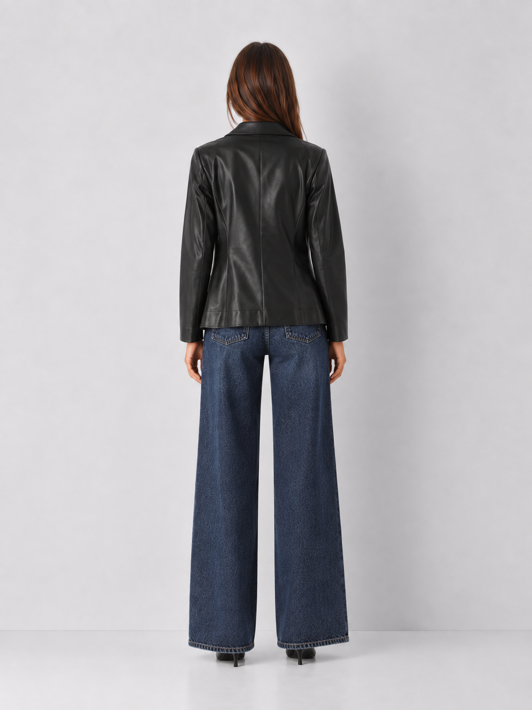 Faux Leather Open Blazer