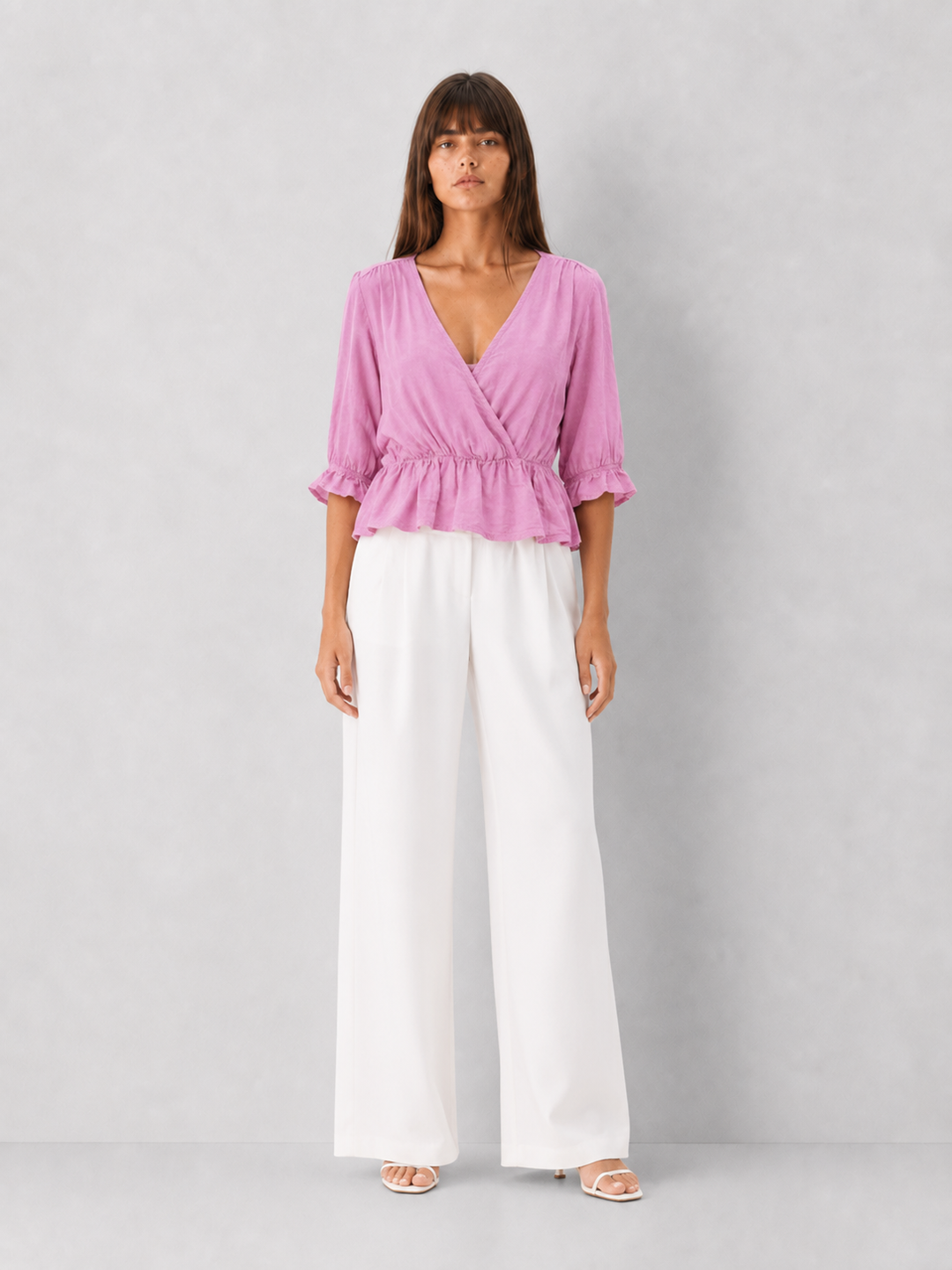 Ruched 3/4 Sleeve Cinch Waist Blouse - FINAL SALE