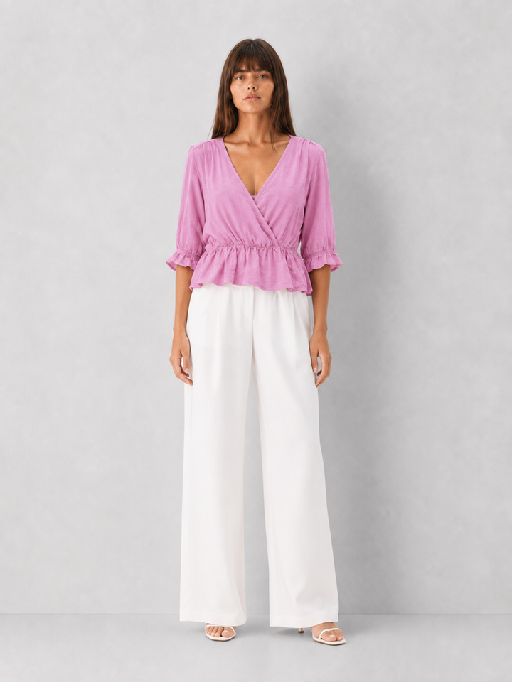Ruched 3/4 Sleeve Cinch Waist Blouse - FINAL SALE