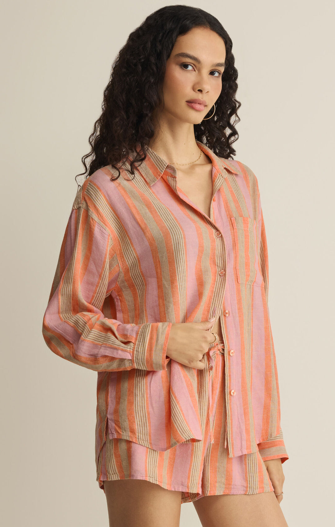 Z Supply The Perfect Striped Button Up - Tiger Lily