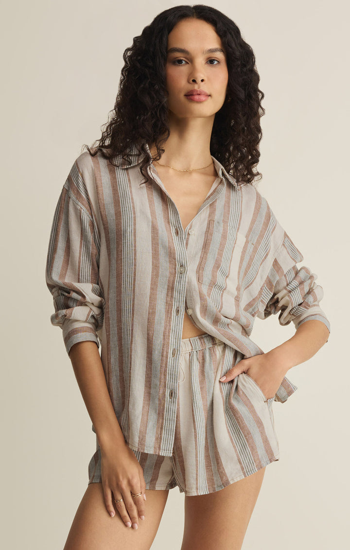 Z Supply The Perfect Striped Button Up - Island Coconut