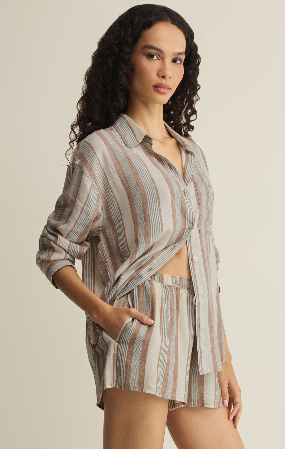 Z Supply The Perfect Striped Button Up - Island Coconut