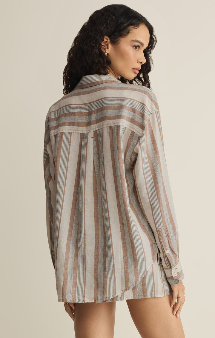 Z Supply The Perfect Striped Button Up - Island Coconut