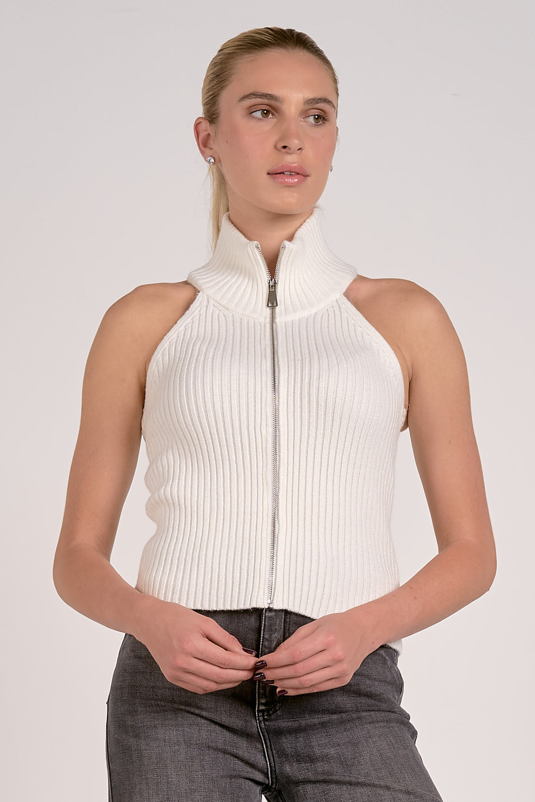 Sleeveless Full Zip Knit