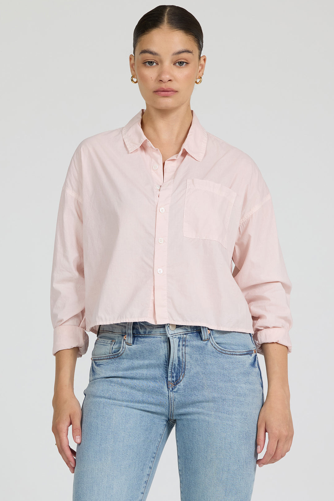 Cropped Adrianna Button Down - Pale Lilac