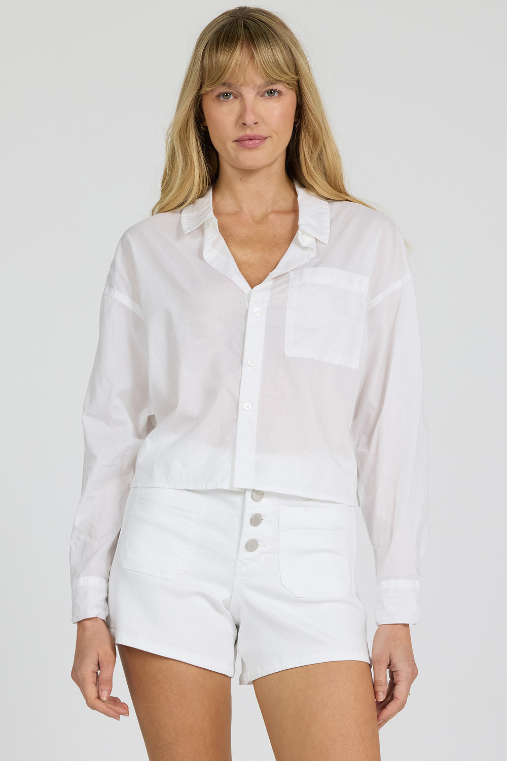 Cropped Adrianna Button Down - White