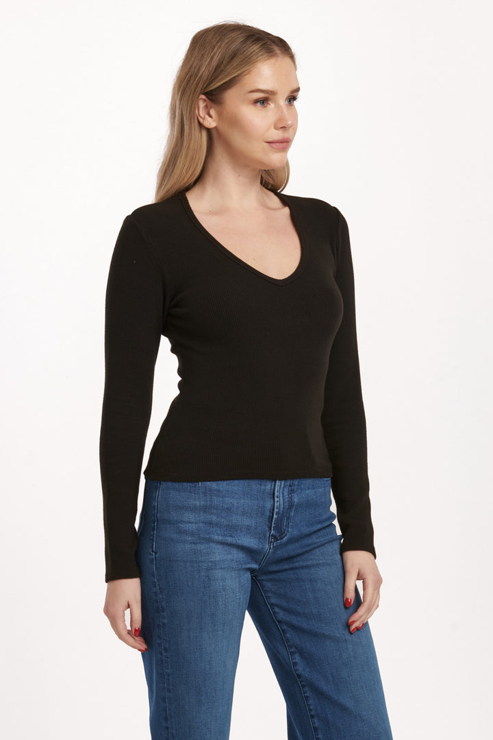 Marlowe Ribbed V Neck Fitted Top